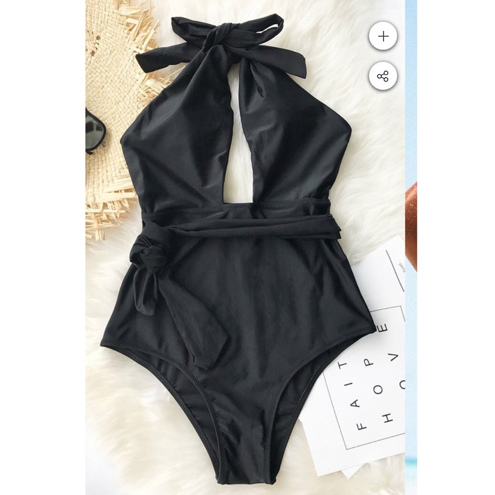 BRAND NEW!! BLACK ONE PIECE SOLID SWIMSUIT